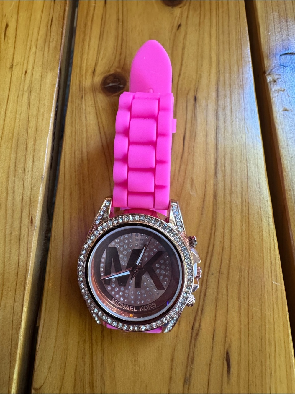 Michael Kors Hot Pink Silicone Band Rose Gold Crystal-Trim Watch